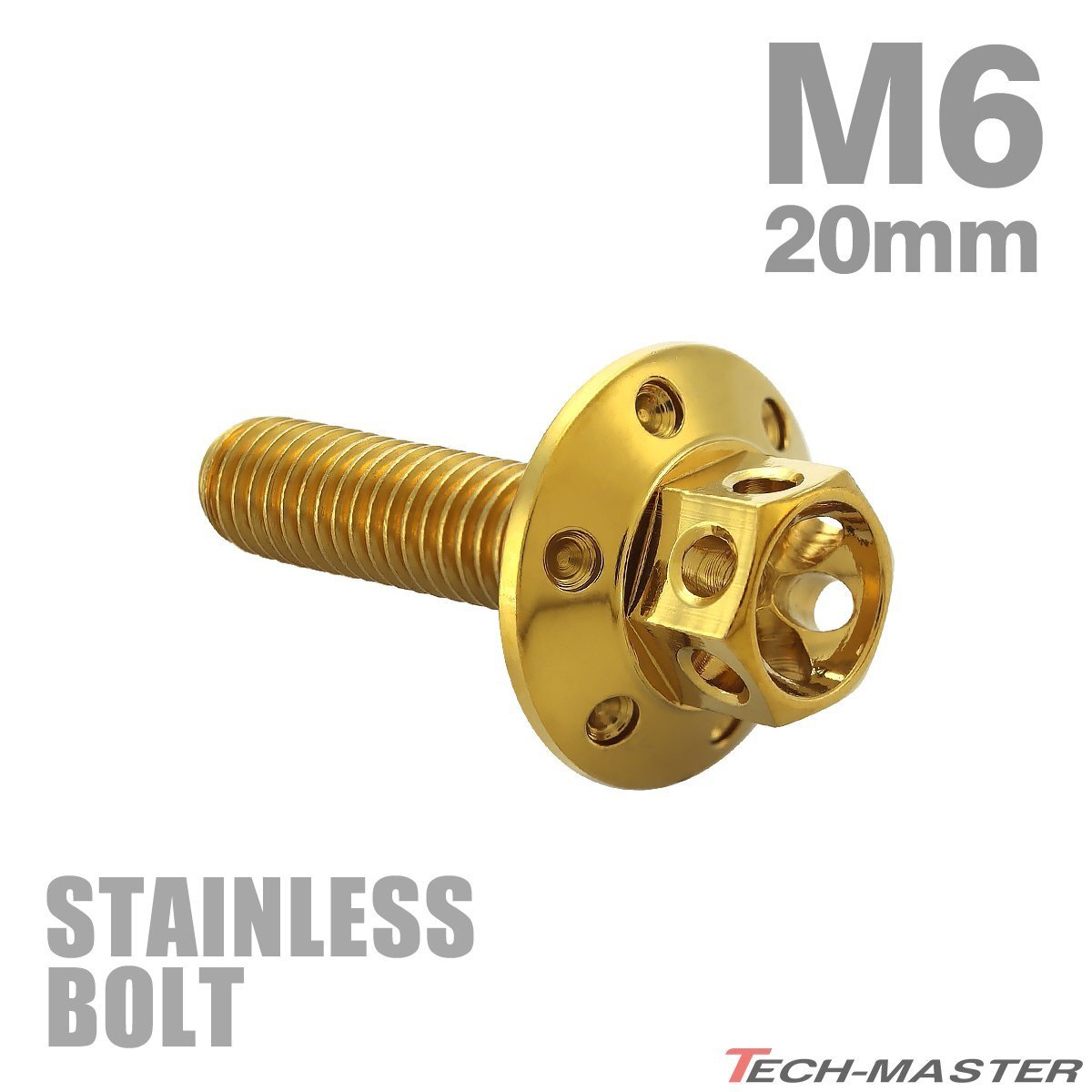M6×20mm P1.0 フランジボルト ワイドフランジ フラワーヘッド ステンレス ゴールド カウル フェンダー 車 バイク カスタム 1個 TB0963拍卖