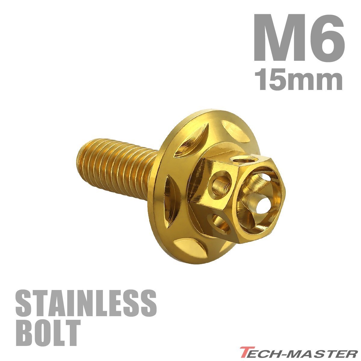 M6×15mm P1.0 フランジボルト ワイドフランジ スターフラワーヘッド ステンレス ゴールド 車 バイク カスタム 1個 TB0987拍卖