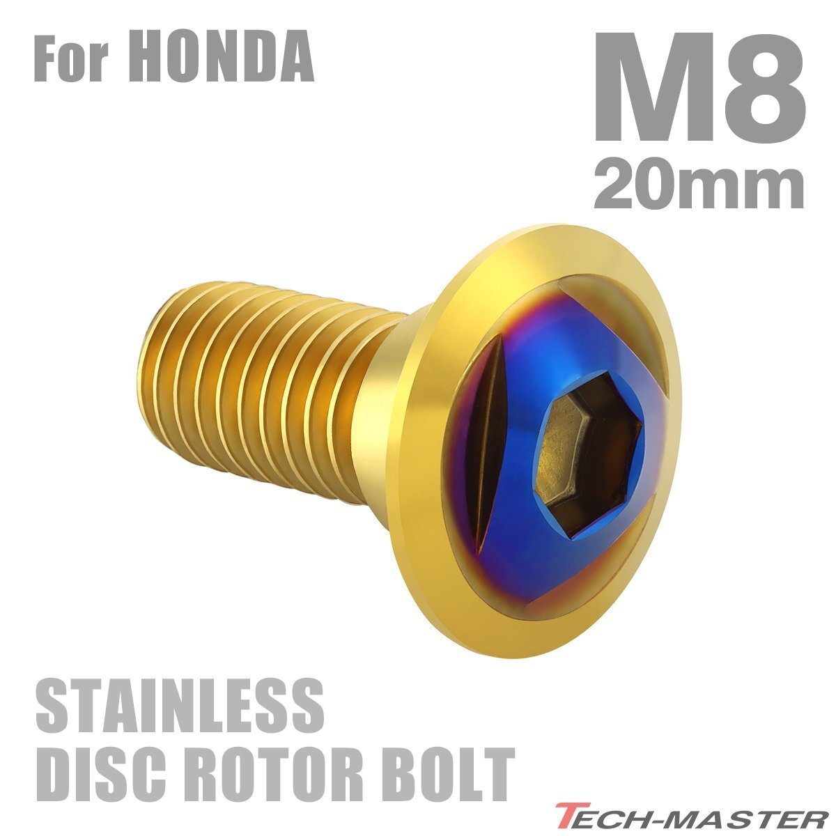 M8×20mm P1.25 ブレーキディスク ローター ボルト トライアングルヘッド ステンレス ホンダ車用 HONDA ゴールド×ブルー 1個 TD0348拍卖