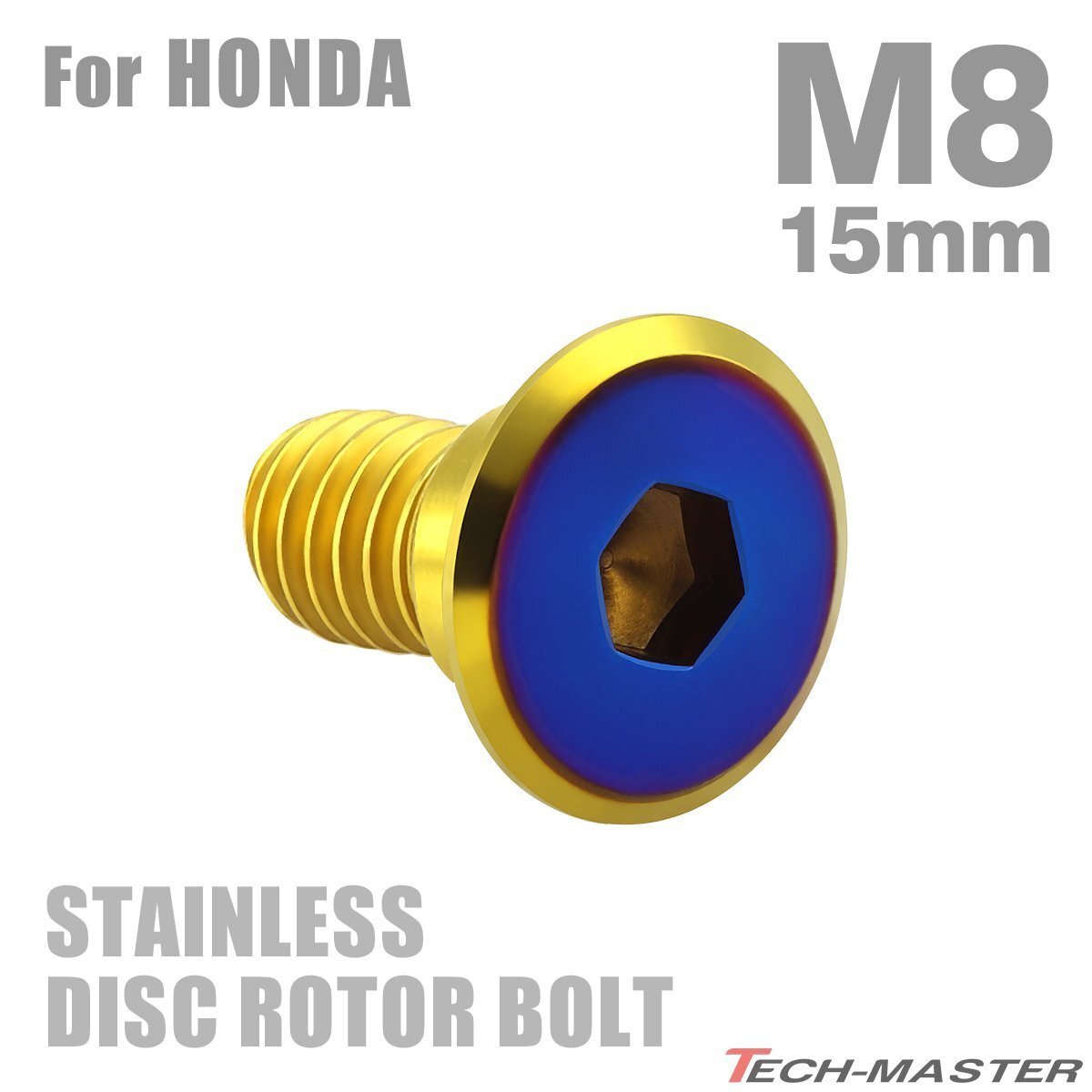 M8×15mm P1.25 ブレーキディスク ローター ボルト フラットヘッド ステンレス ホンダ車用 HONDA ゴールド×ブルー カスタム 1個 TD0319拍卖