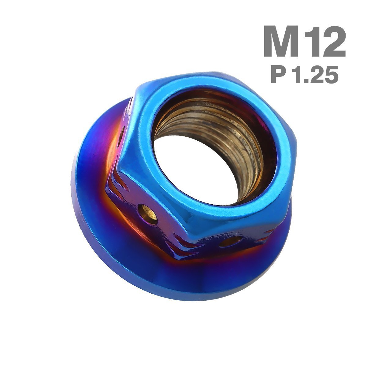 M12 P1.25 六角ナット フランジ付き ステップホール ステンレス 焼きチタンカラー カウル エンジン 車 バイク カスタム 1個 TF0101拍卖