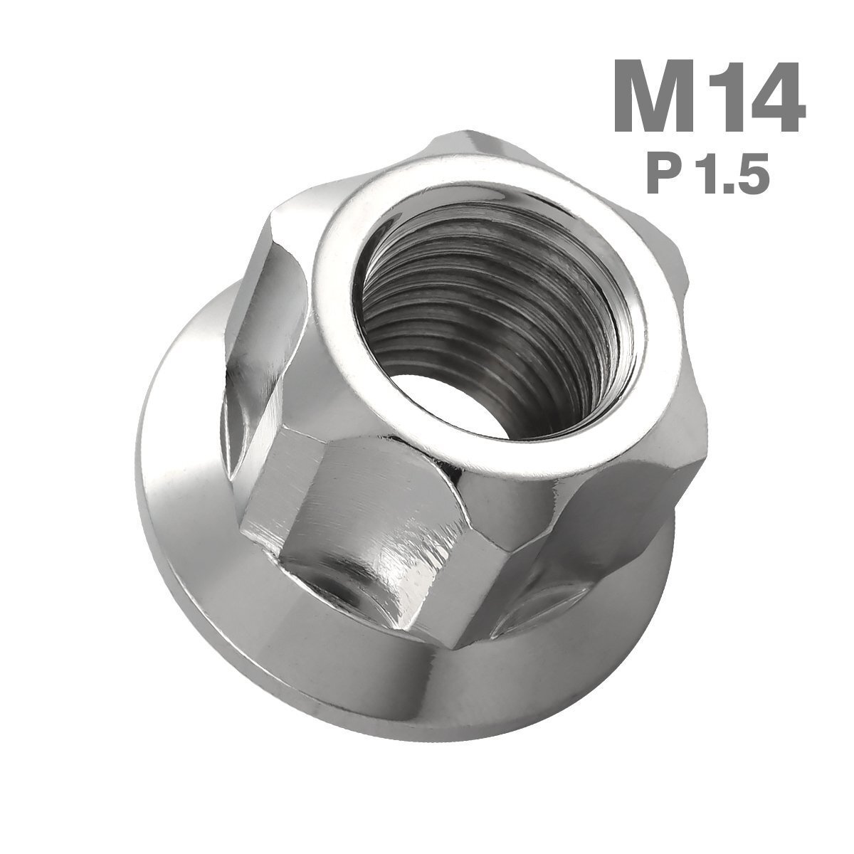 M14 P1.5 六角ナット ロング貫通ナット マフラーナット フランジ付き ステンレス シルバー カウル フェンダー バイク 1個 TF0056拍卖