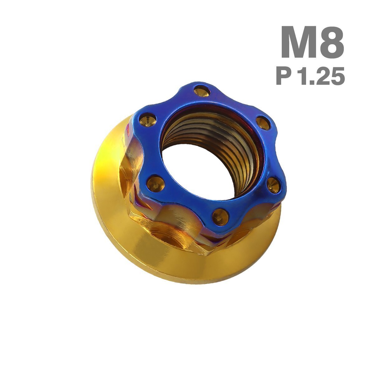 M8 P1.25 六角ナット フランジ付き スターホール ステンレス ゴールド×ブルー カウル エンジン 車 バイク カスタム 1個 TF0129拍卖