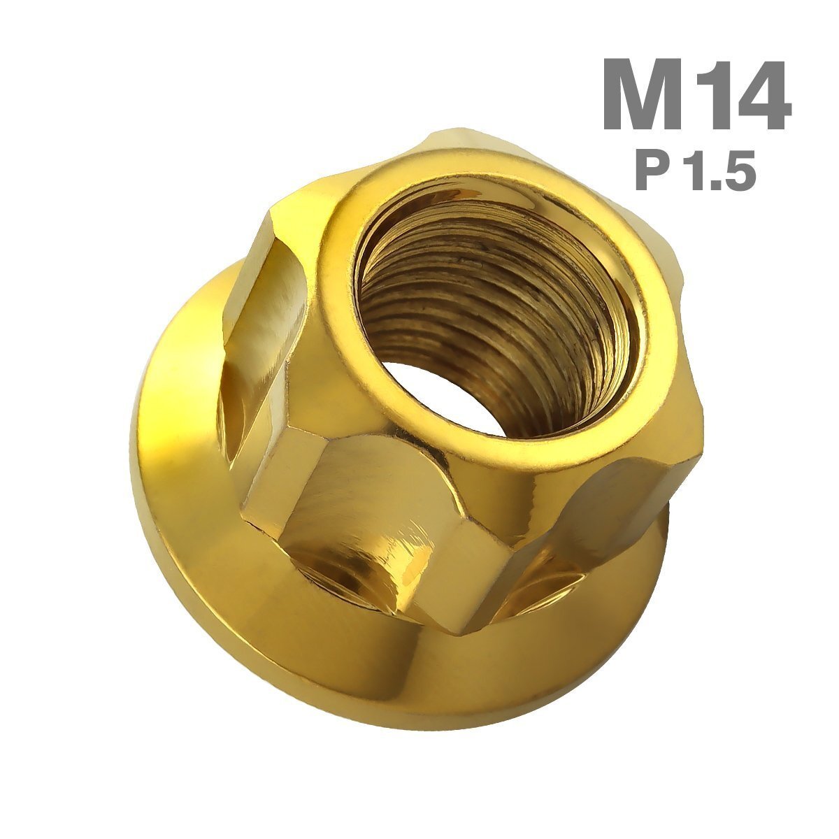 M14 P1.5 六角ナット ロング貫通ナット マフラーナット フランジ付き ステンレス ゴールド カウル フェンダー バイク 1個 TF0062拍卖