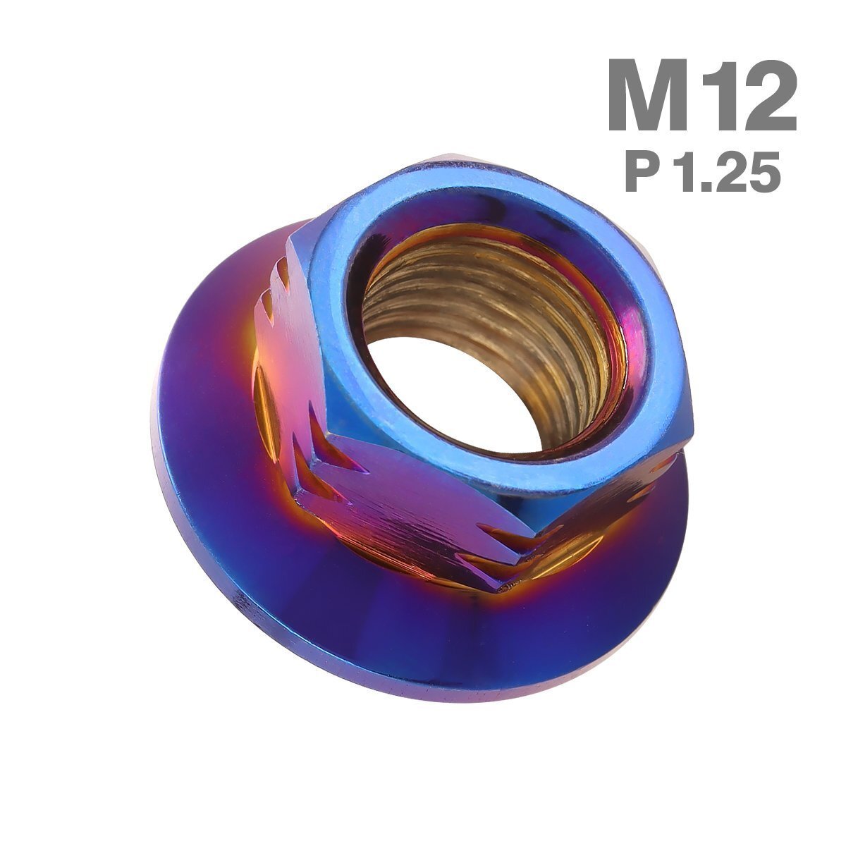 M12 P1.25 六角ナット フランジ付き ステップナット ステンレス 焼きチタンカラー カウル エンジン 車 バイク カスタム 1個 TF0085拍卖