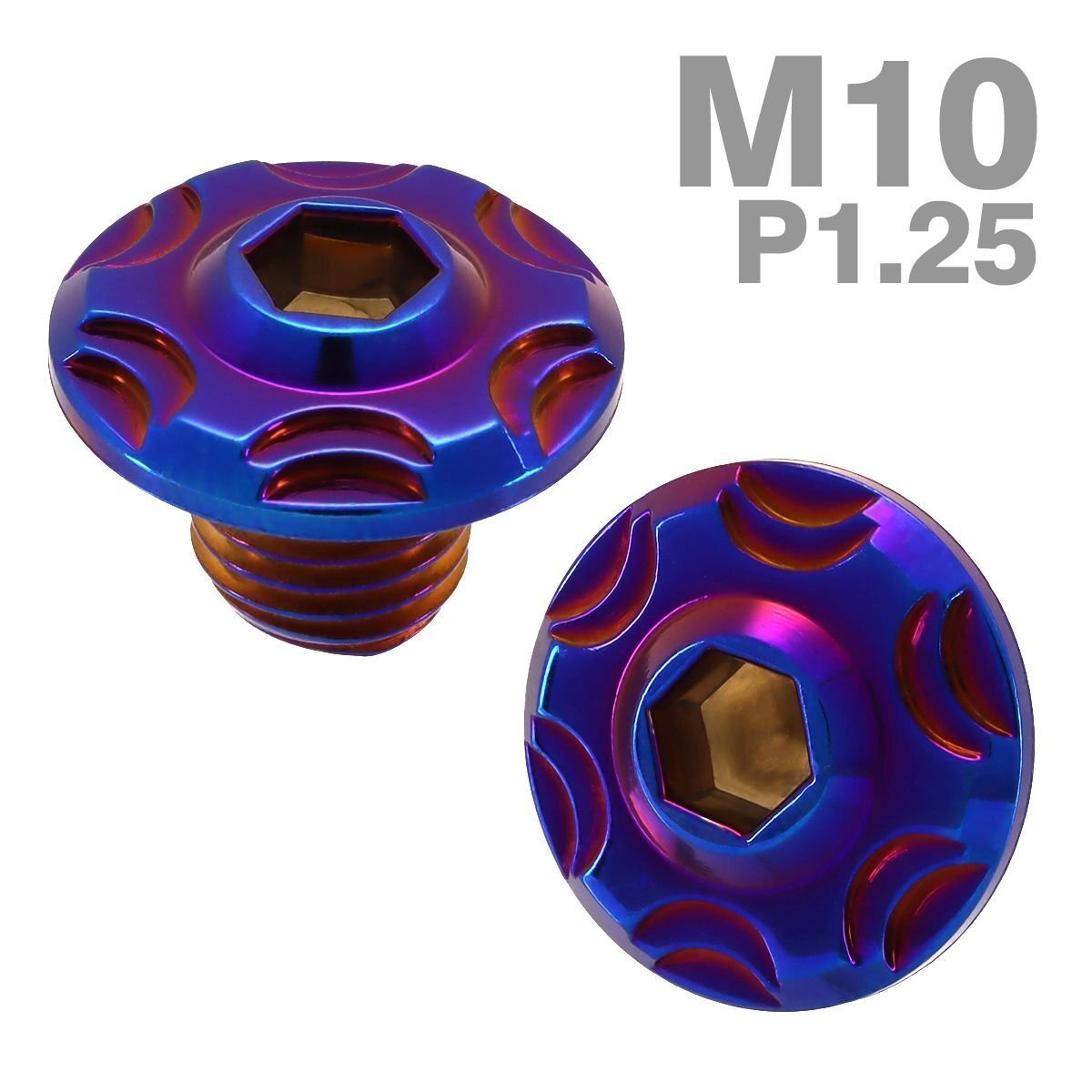 ミラーホールキャップ 正ネジ 逆ネジ M10×10mm P1.25 2個セット デザインヘッド 焼きチタンカラー TH0643拍卖