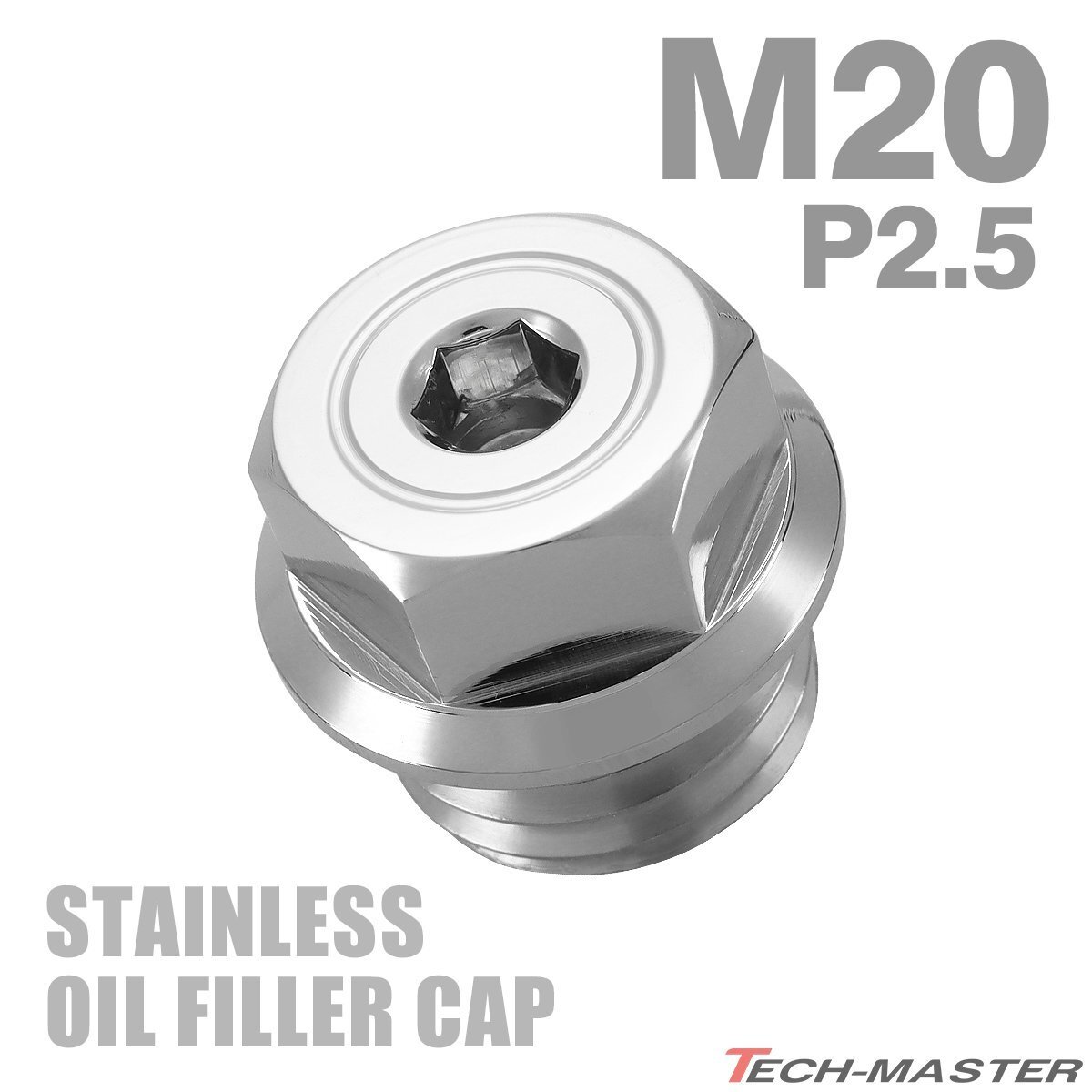 オイルフィラーキャップ M20 P2.5 汎用 ホンダ ヤマハ カワサキ等 ステンレス シルバー TH0485拍卖