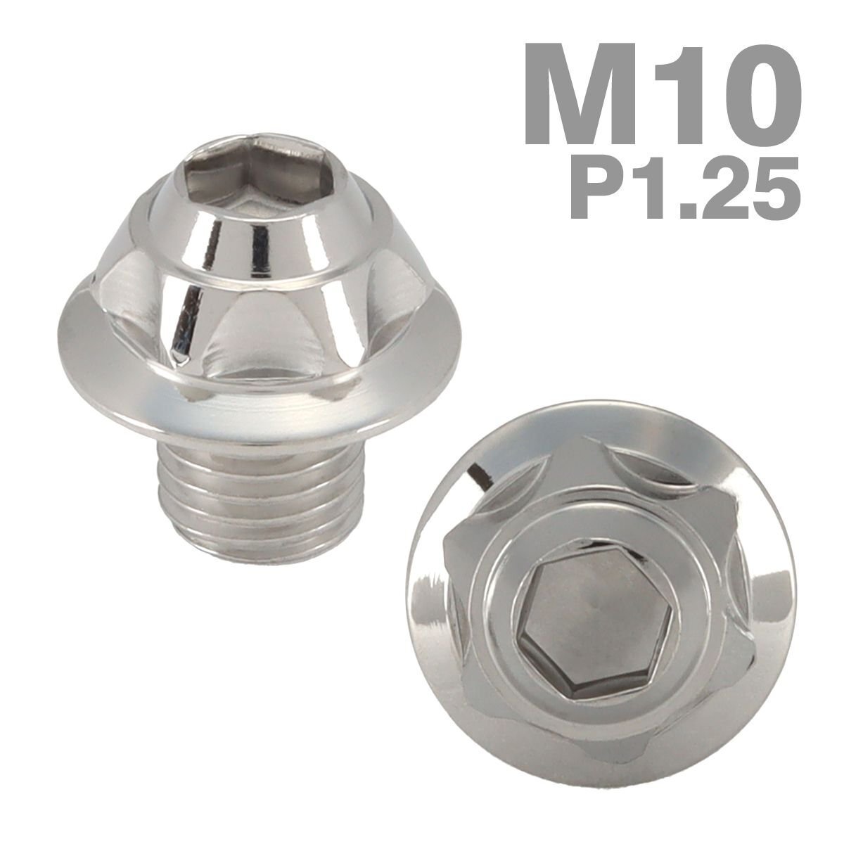 ミラーホールキャップ 正ネジ M10×10mm P1.25 2個セット デザインヘッド シルバー TH0650拍卖