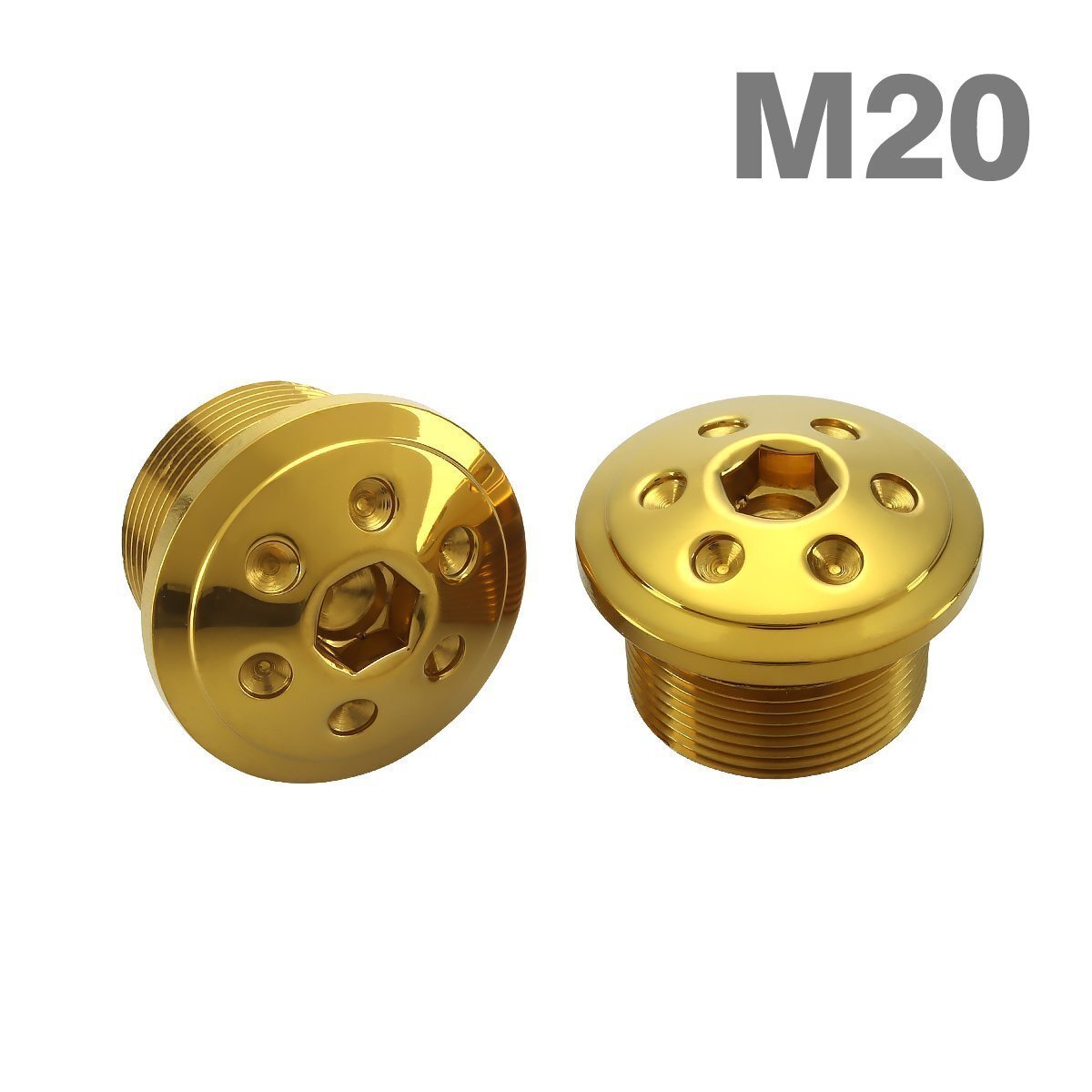 フロントフォーク トップ キャップ ボルト M20×10mm ステンレス製 ゴールドカラー 左右セット TH0105拍卖