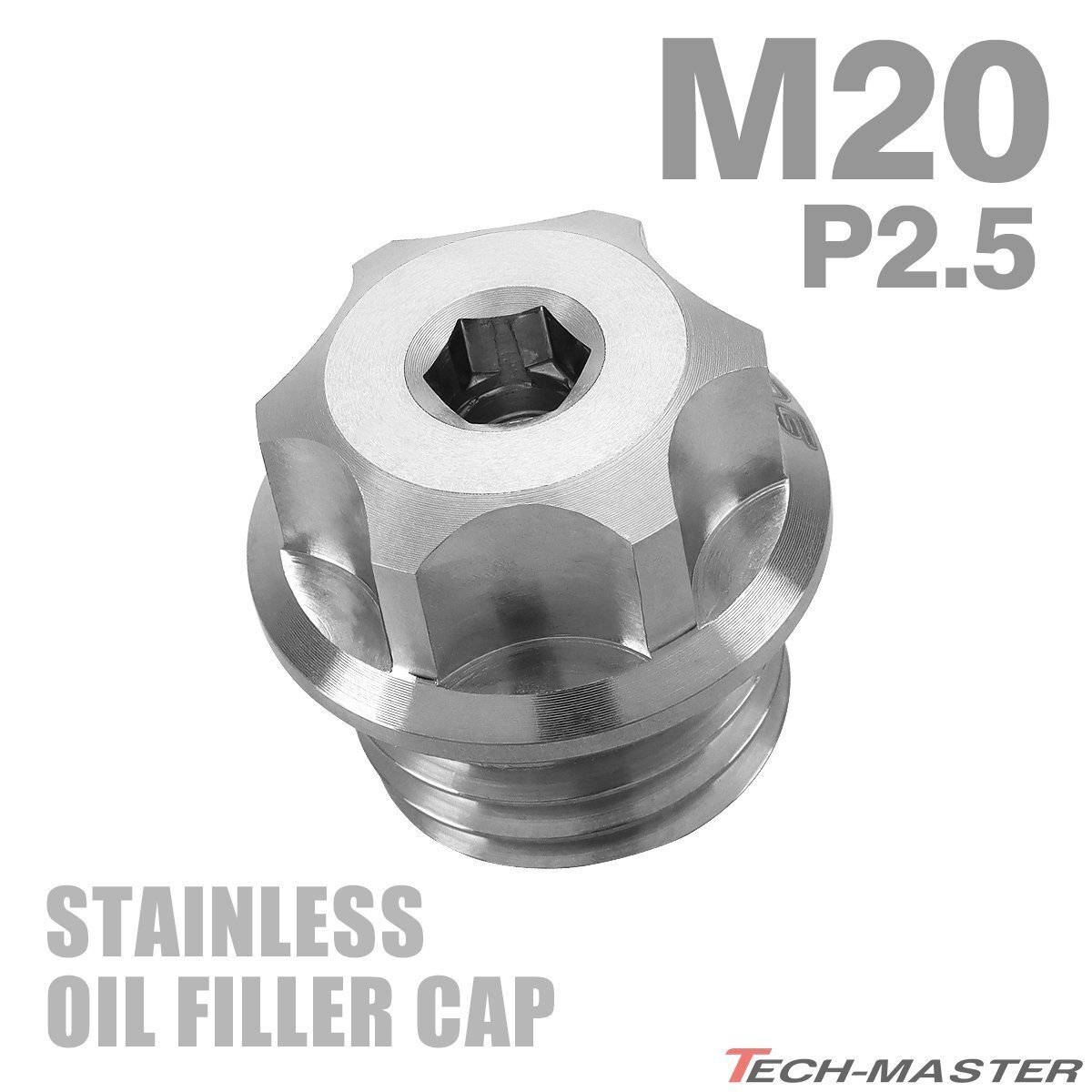 オイルフィラーキャップ M20 P2.5 汎用 ホンダ ヤマハ カワサキ等 ステンレス マットタイプ シルバー TH0273拍卖