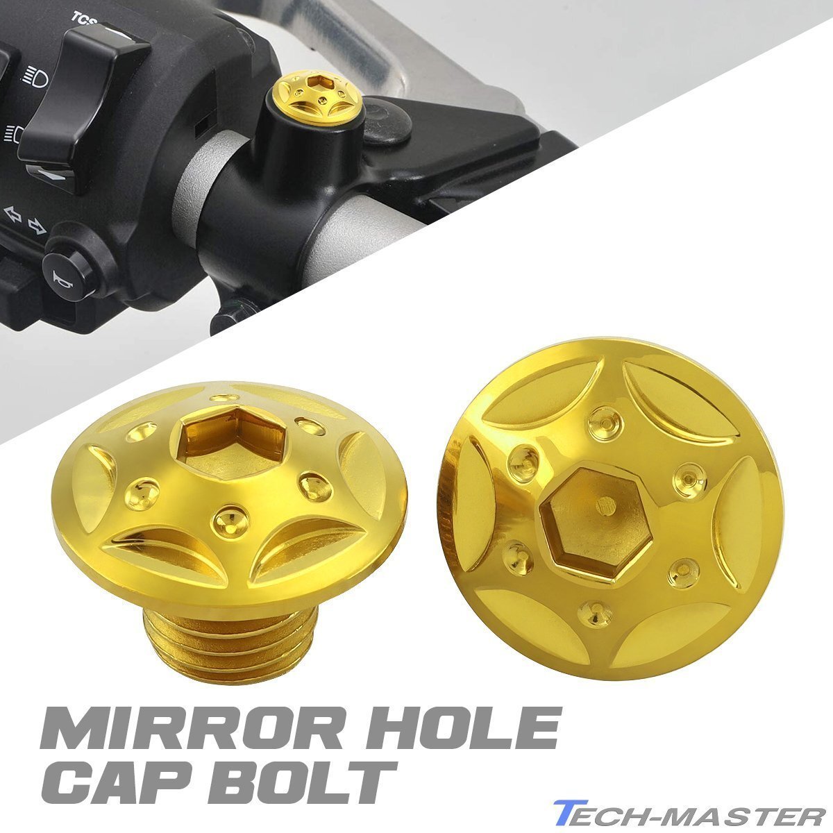 ミラーホールキャップ 正ネジ M10×10mm P1.25 2個セット スターホールヘッド ゴールド TH0122拍卖