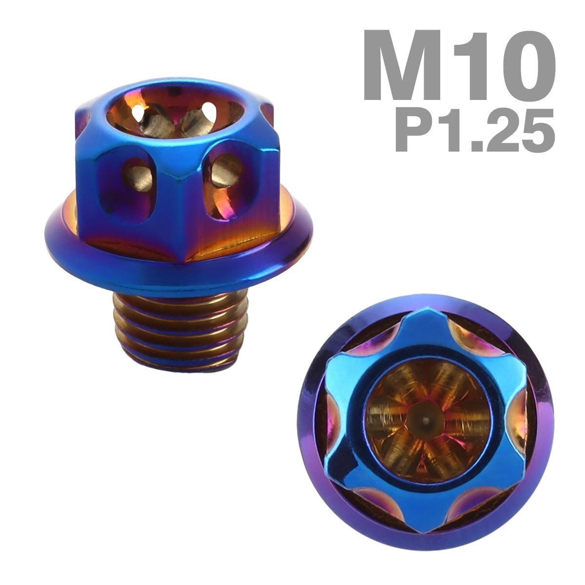 ミラーホールキャップ 正ネジ M10×10mm P1.25 2個セット フラワーヘッド 焼きチタンカラー TH0646拍卖