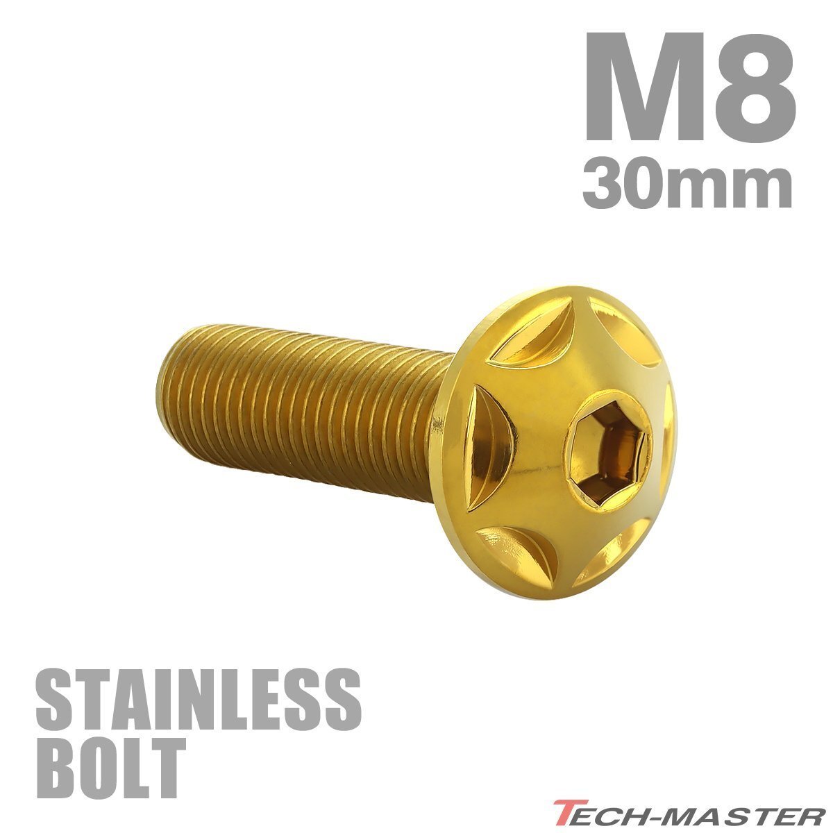 M8×30mm P1.25 ボタンボルト スターヘッド ステンレス ゴールド カウル スクリーン フェンダー 車 バイク カスタム 1個 TR0516拍卖