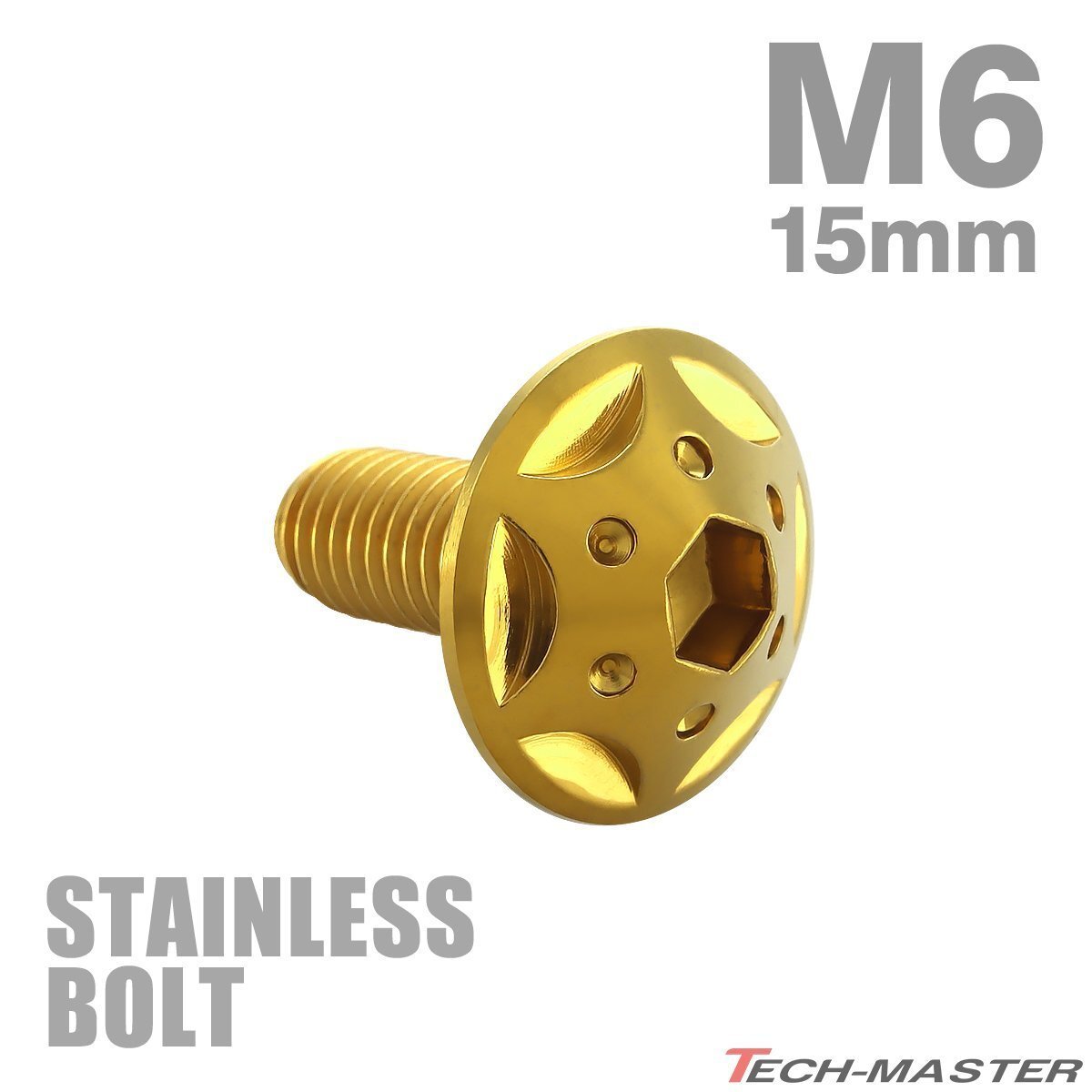 M6×15mm P1.0 ボタンボルト スターホールヘッド ステンレス ゴールド カウル フェンダー 車 バイク カスタム 1個 TR0234拍卖