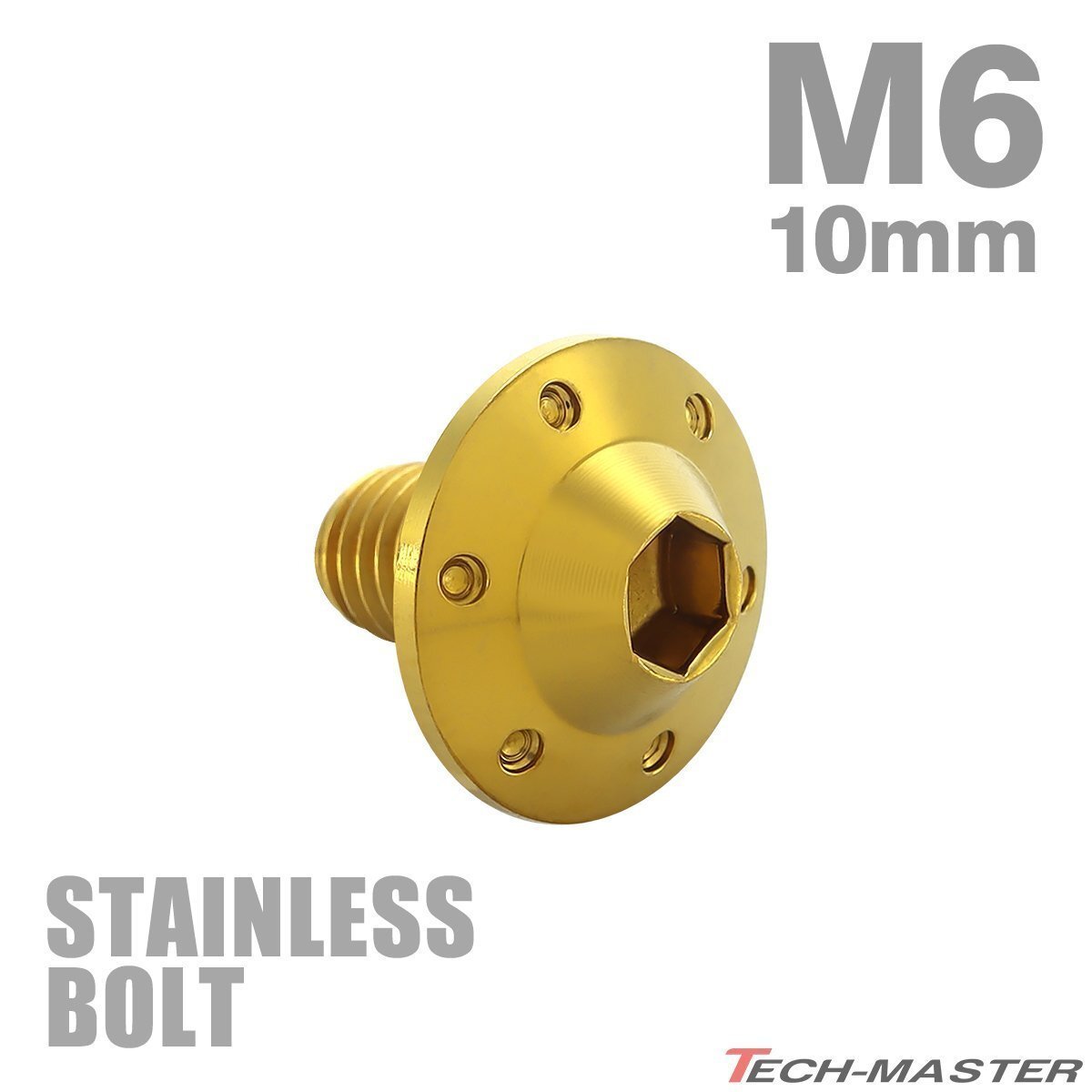 M6×10mm P1.0 ボタンボルト ステップホールヘッド ステンレス ゴールド カウル フェンダー 車 バイク カスタム 1個 TR0190拍卖