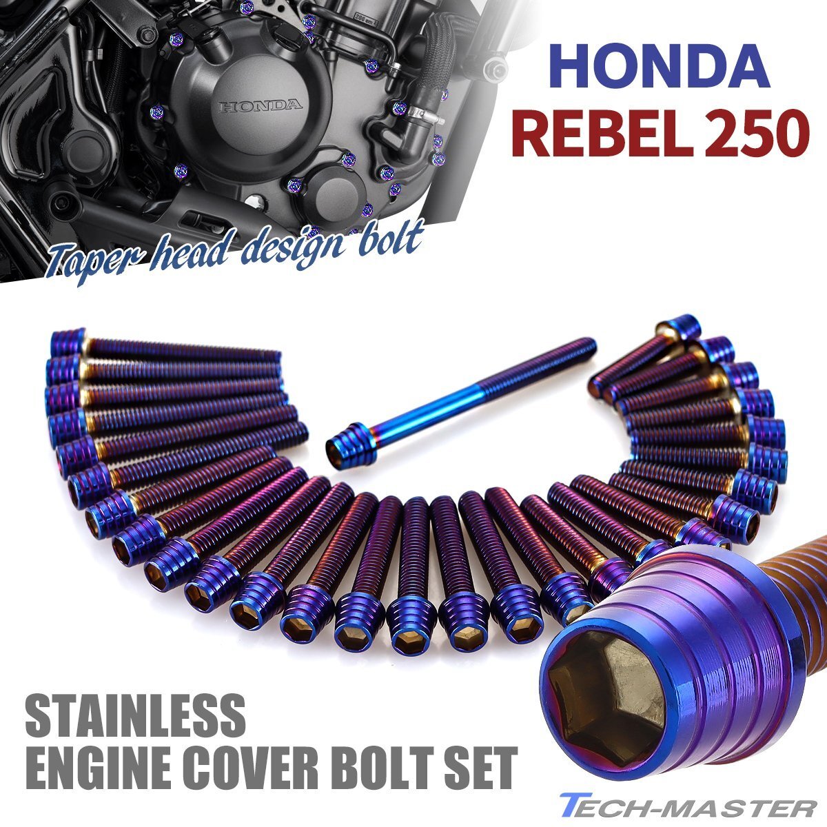 レブル250 REBEL 2023年~ エンジンカバー クランクケース ボルト 29本セット ステンレス製 ホンダ車用 焼きチタンカラー TB12178拍卖