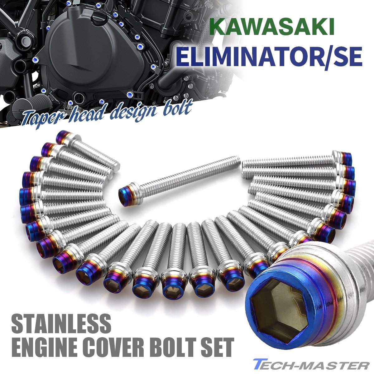 エリミネーター/SE エンジンカバーボルト 25本セット ステンレス製 テーパーシェルヘッド シルバー×焼きチタンカラー TB16011拍卖