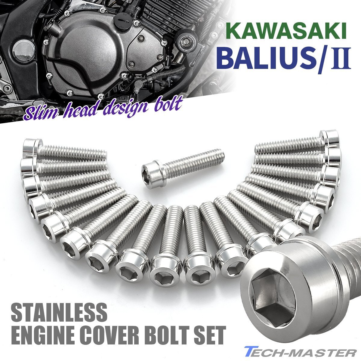 バリオス/II BALIUS エンジンカバーボルト 19本セット ステンレス製 スリムヘッド カワサキ車用 シルバーカラー TB8241拍卖