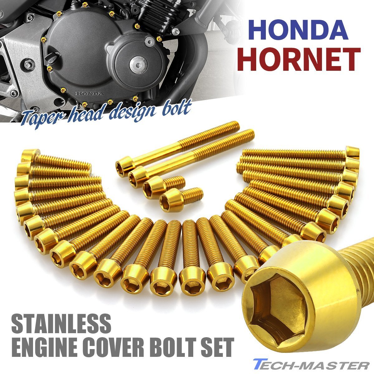 ホーネット HORNET エンジンカバー クランクケース ボルト 28本セット ステンレス製 ホンダ車用 ゴールドカラー TB6864拍卖