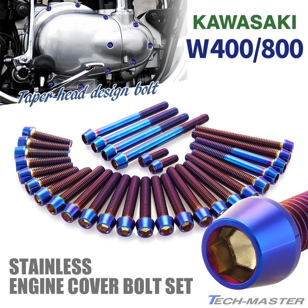 W400 W800 エンジンカバーボルト 30本セット ステンレス製 テーパーヘッド カワサキ車用 焼きチタンカラー TB8485拍卖
