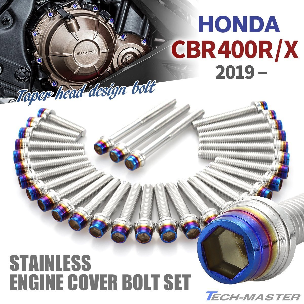CBR400R/X 2019年~ エンジンカバー クランクケース ボルト 31本セット ステンレス製 シルバー×焼きチタンカラー TB6831拍卖