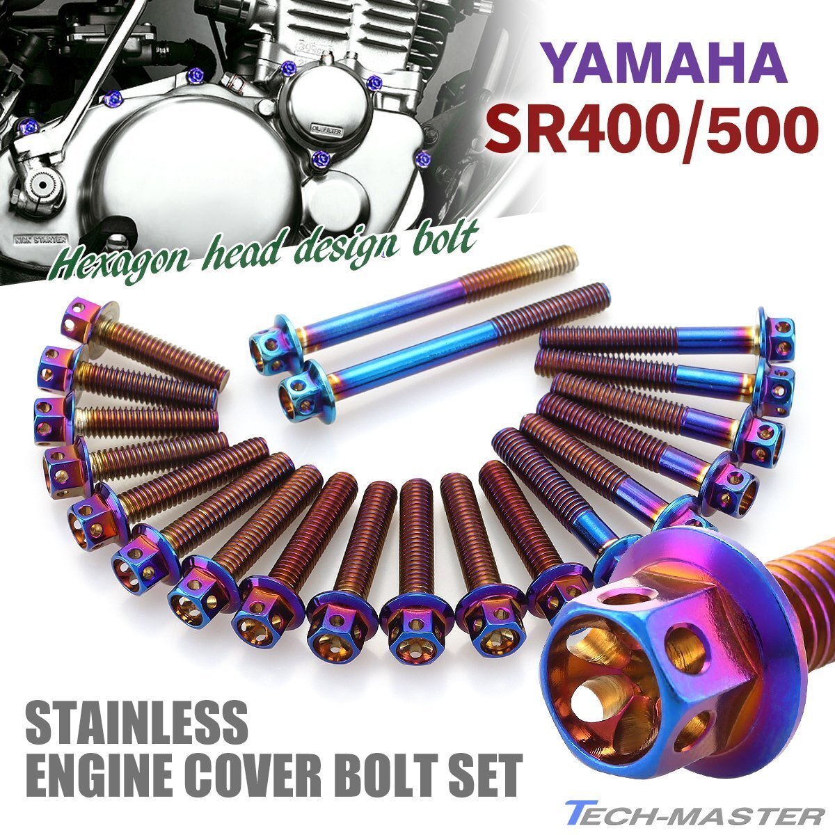 SR400 SR500 エンジンカバー クランクケース ボルト 20本セット ステンレス製 フラワーヘッド ヤマハ車用 焼きチタンカラー TB7106拍卖