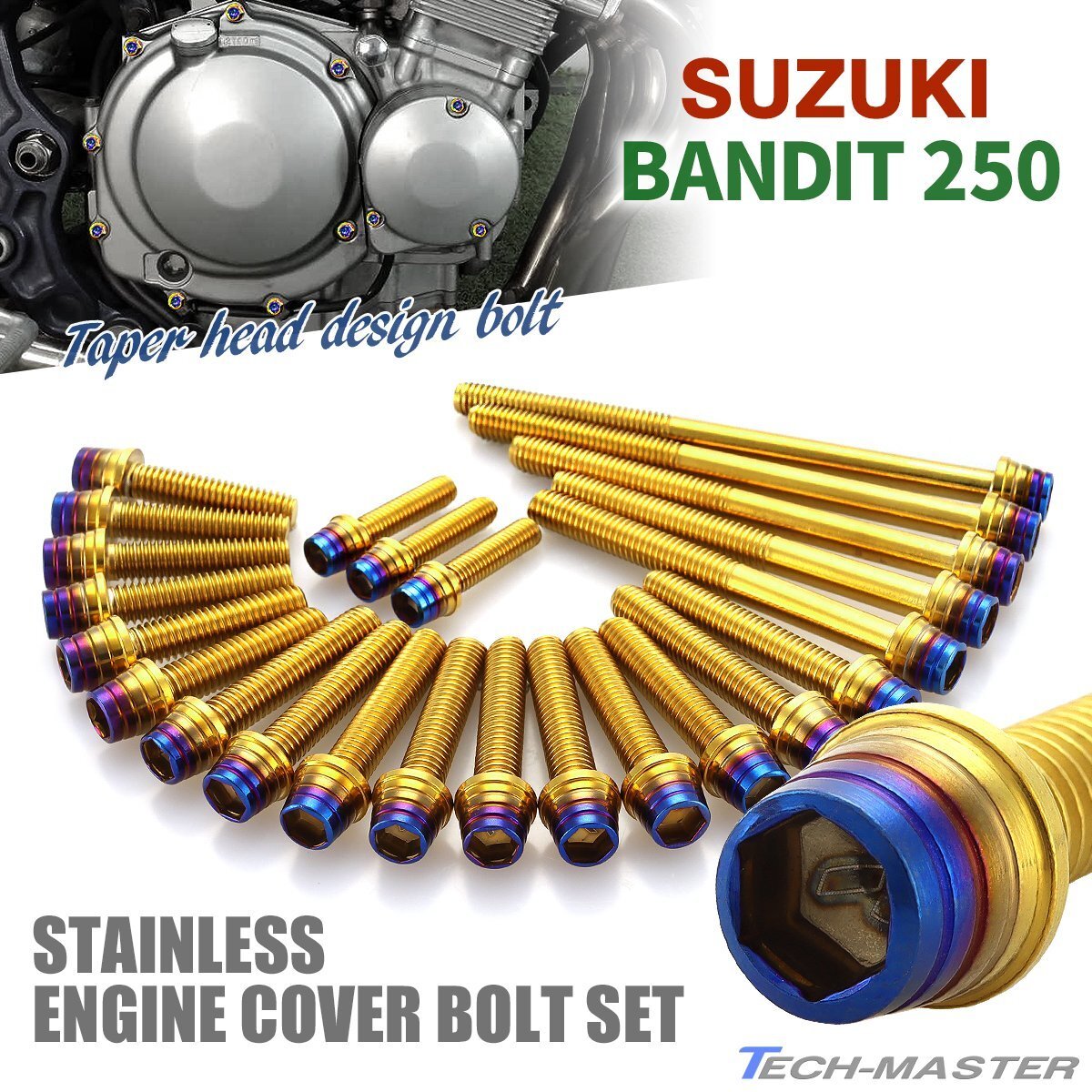 バンディット250 エンジンカバー クランクケース ボルト 24本セット ステンレス製 ゴールド×焼きチタンカラー TB9307拍卖