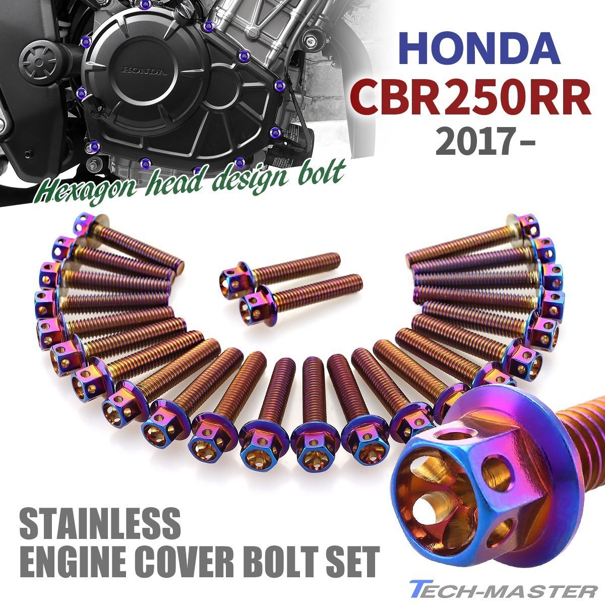 CBR250RR 2017年~ エンジンカバー クランクケース ボルト 24本セット ステンレス製 フラワーヘッド 焼きチタンカラー TB6456拍卖