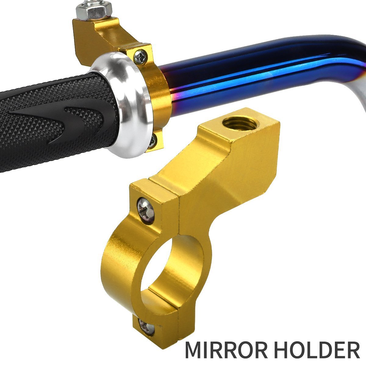 M10 正ネジ ミラー ホルダー 22.2mm ハンドル クランプ式 ブラケット アルミ製 カスタム パーツ 汎用 モンキー APE ゴールド SZ295-G拍卖
