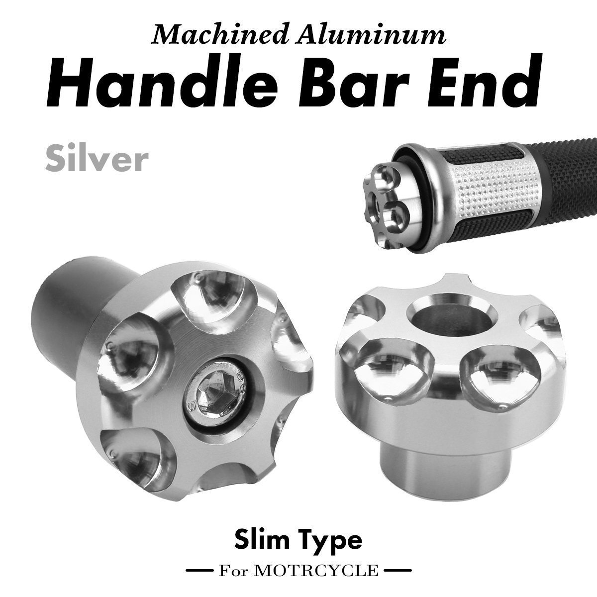 バイク グリップ バーエンド グリップエンド アルミ削り出し スリムタイプ 左右セット 7色 シルバー SZ255-S拍卖