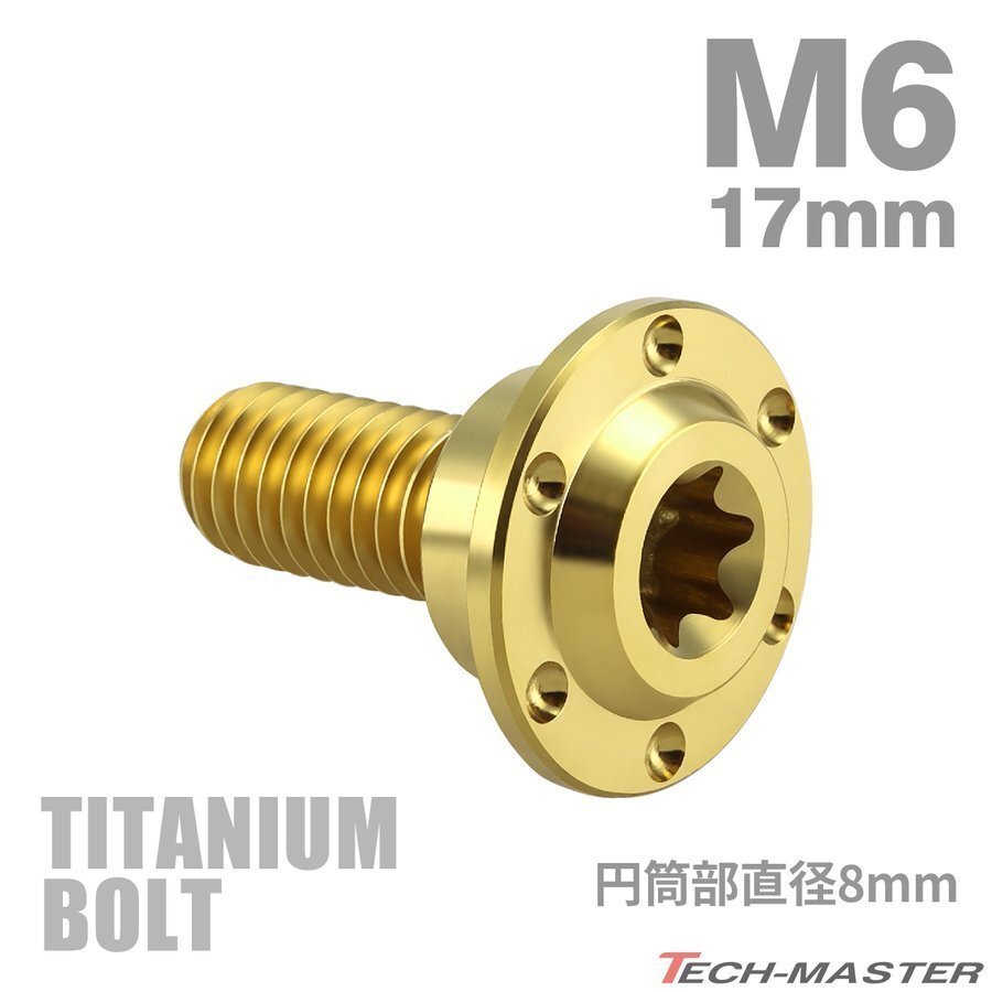 M6×17mm P1.0 円筒部直径8mm 64チタン合金 段付きボルト トルクス穴 フランジ付き ゴールドカラー 車/バイク 1個 JA881拍卖