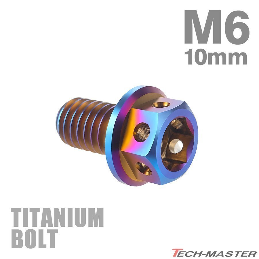 M6×10mm P1.0 64チタン合金 ホールヘッド 六角ボルト フランジ付き 焼きチタンカラー ダークカラー 車/バイク/自転車 1個 JA724拍卖