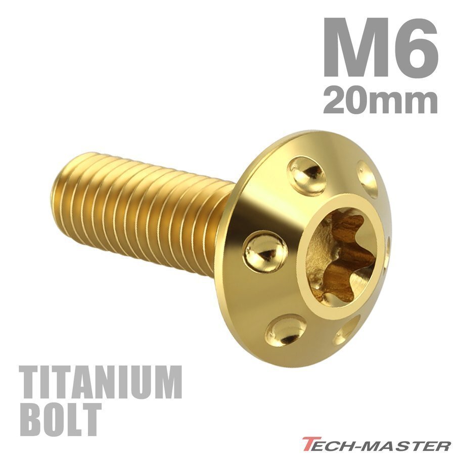 M6×20mm P1.0 頭部径14mm 64チタン合金 テーパー ホールヘッド ボルト トルクス穴 ワイドフランジ ゴールドカラー 車/バイク 1個 JA870拍卖