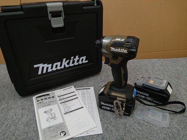 @【未使用品】 マキタ 充電式インパクトドライバ TD173DXO オリーブ 18V 6.0Ah バッテリ2個・ケース付き (充電器別売) 展示品拍卖