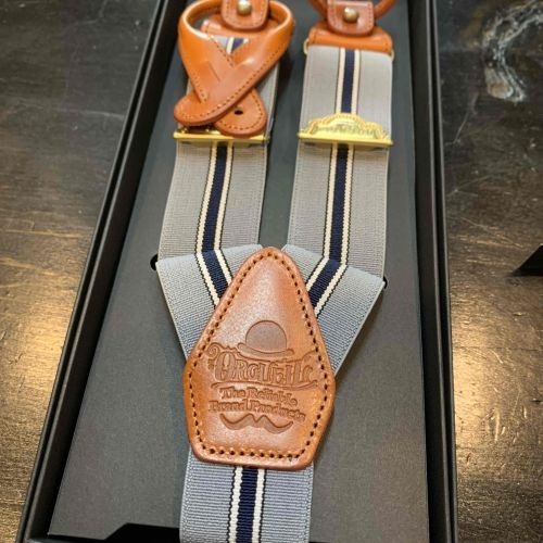 未使用新品 オルゲイユ ORGUEIL OR-7331 レザー サスペンダー 2ウェイ ボタン付属 クリップでも グレー拍卖