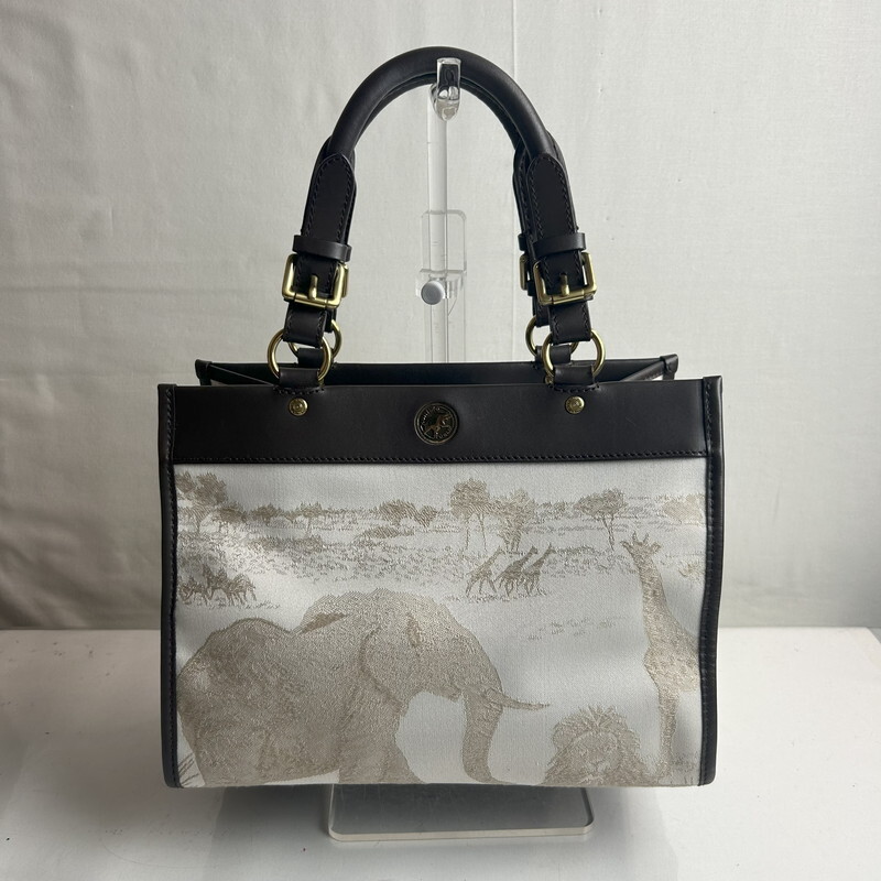 ICH【中古美品】ハンティングワールド ハンドバッグ サファリ アニマル柄 スクエアトート ベージュ/ブラウン〈180-250909-SM-03-ICH〉拍卖