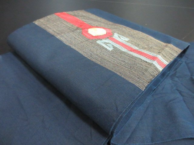 1円 中古 絹 化繊 開き名古屋帯 和装 和服 幾何学抽象 太鼓柄 お洒落 八寸帯 長さ358cm【夢職】★拍卖