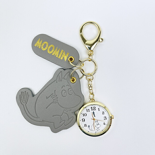 ムーミン 型押しレザーチャームキーホルダーウォッチ グレー 時計 MOOMIN拍卖
