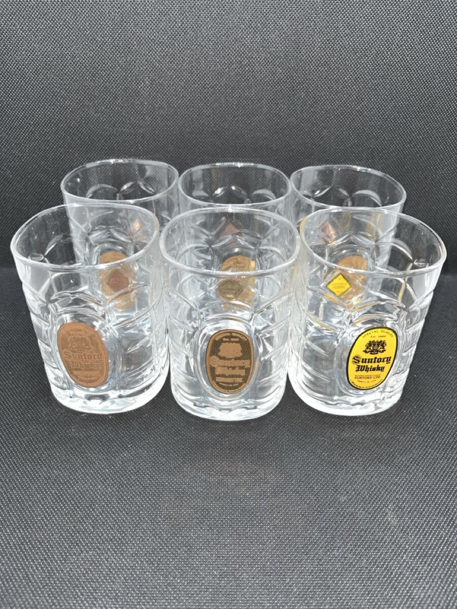 ☆まとめ売り SUNTORY WHISKEY サントリーウィスキー角オリジナル亀甲ロックグラス 6個セット 昭和レトロ拍卖
