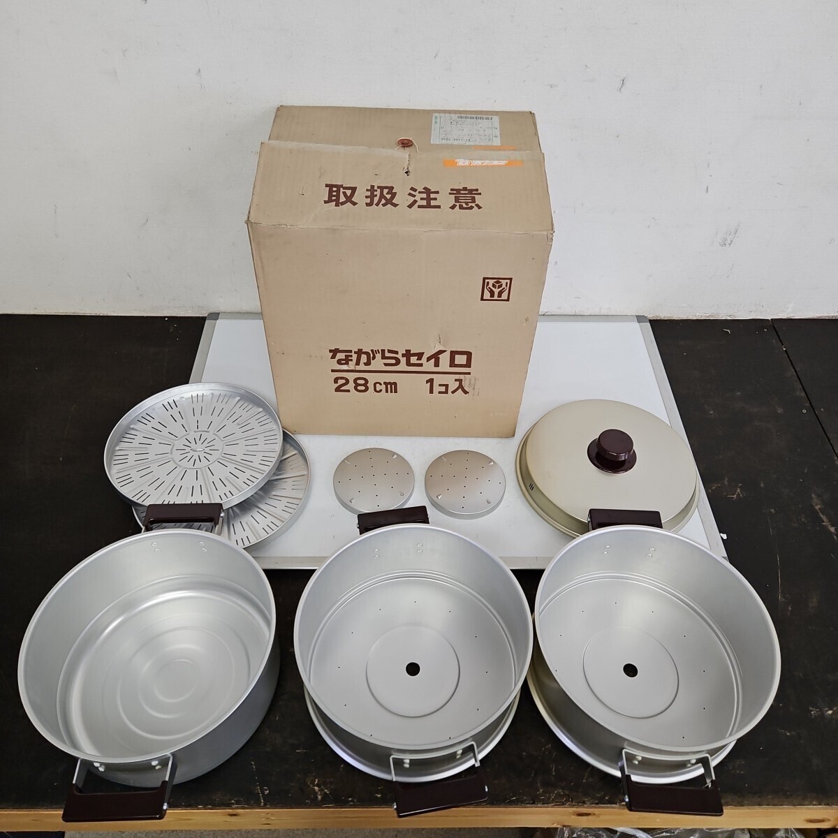 極美品 ホクセイ ながらセイロ 28cm 3段 蒸し器 せいろ 調理器具 昭和レトロ 箱付き拍卖