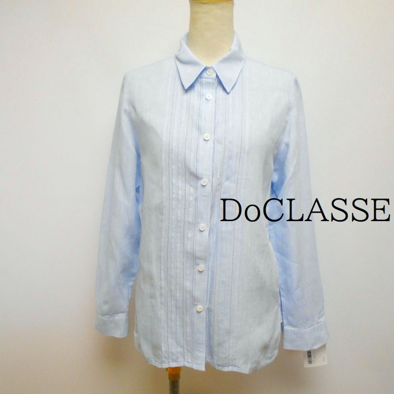 967649 DoCLASSE ドゥクラッセ 水色 麻 長袖 シャツ ブラウス 9【クリックポスト可】拍卖