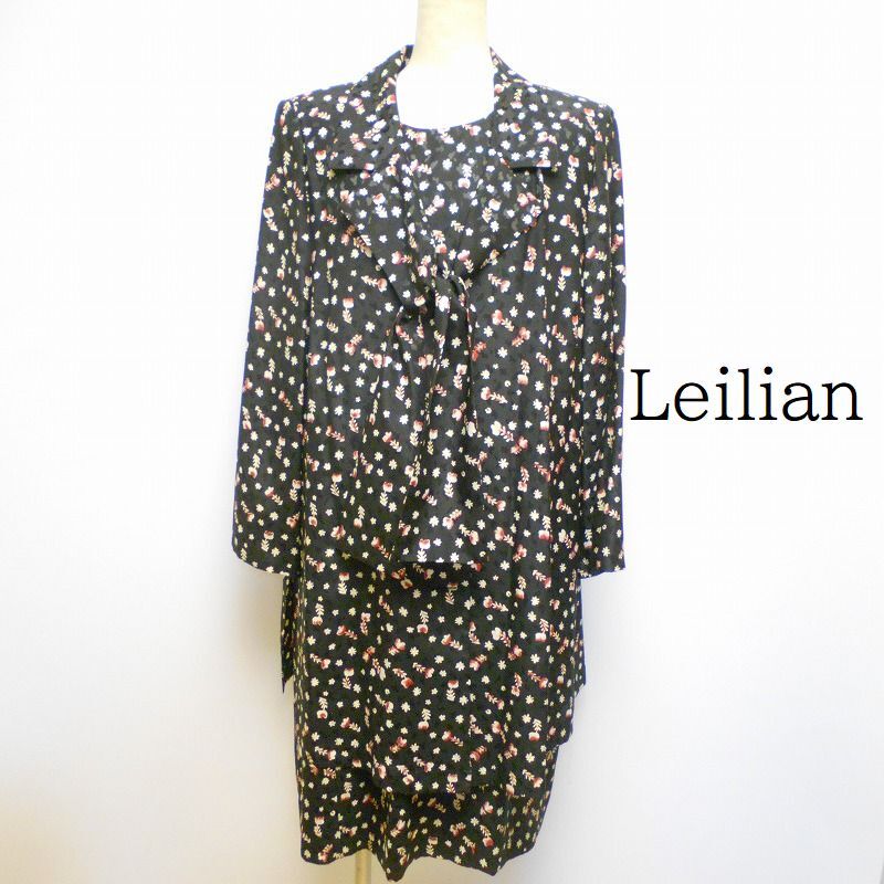 967528 Leilian レリアン 黒 花柄 ツーピース セットアップ 13+拍卖