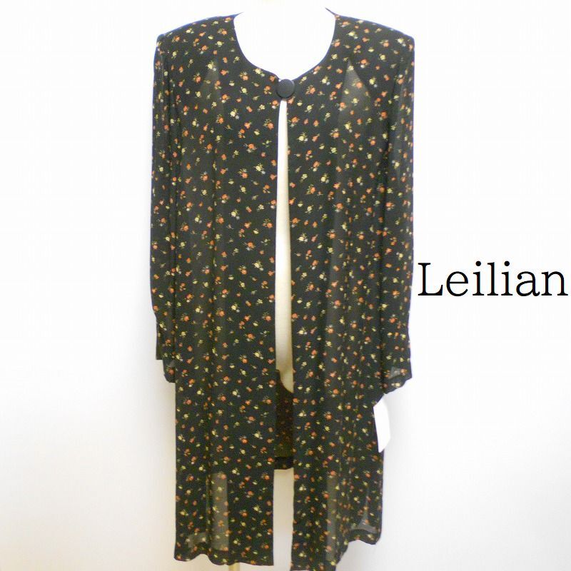 971910 Leilian レリアン 黒 花柄 ロング ジャケット カーディガン13+拍卖