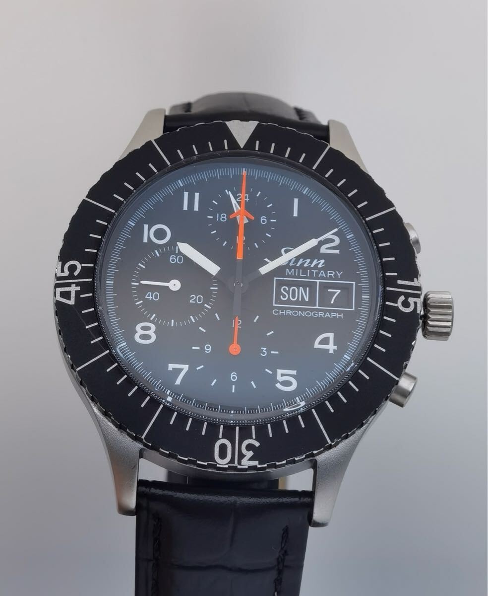 中古 ジン Sinn ミリタリー パイロット 156.B クロノグラフ デイデイト SS 黒 ブラック文字盤 レマニア5100搭載 自動巻き メンズ 腕時計拍卖