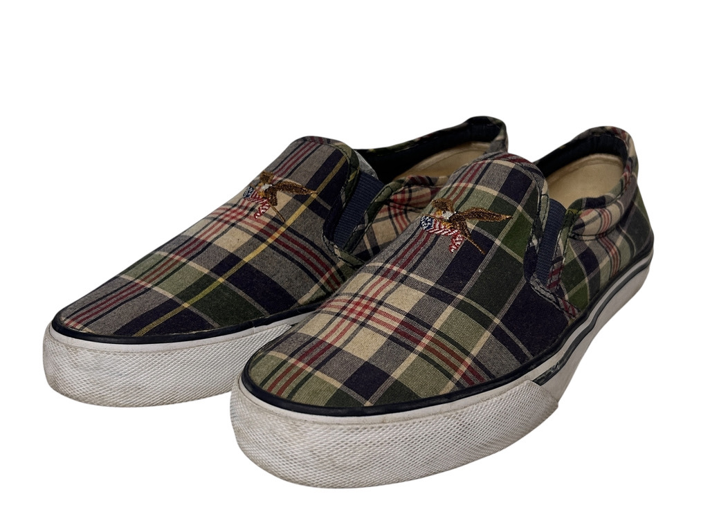 希少▽American Living アメリカンリビング J.C.Penney × ラルフローレン スニーカー スリッポン US10 約28cm チェック イーグル 星条旗拍卖