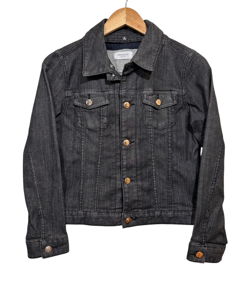 美品★OPAQUE.CLIP オペークドットクリップ 襟取り外し デニムジャケット ジージャン 38 M 黒 ブラックデニム ノーカラー拍卖