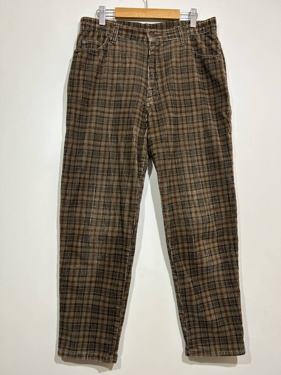 ▼ BACK FORTH チェック柄 テーパード コーデュロイパンツ ストレッチ 伸縮 茶色 ブラウン 股上深め LL オールド レトロ古着 日本製拍卖