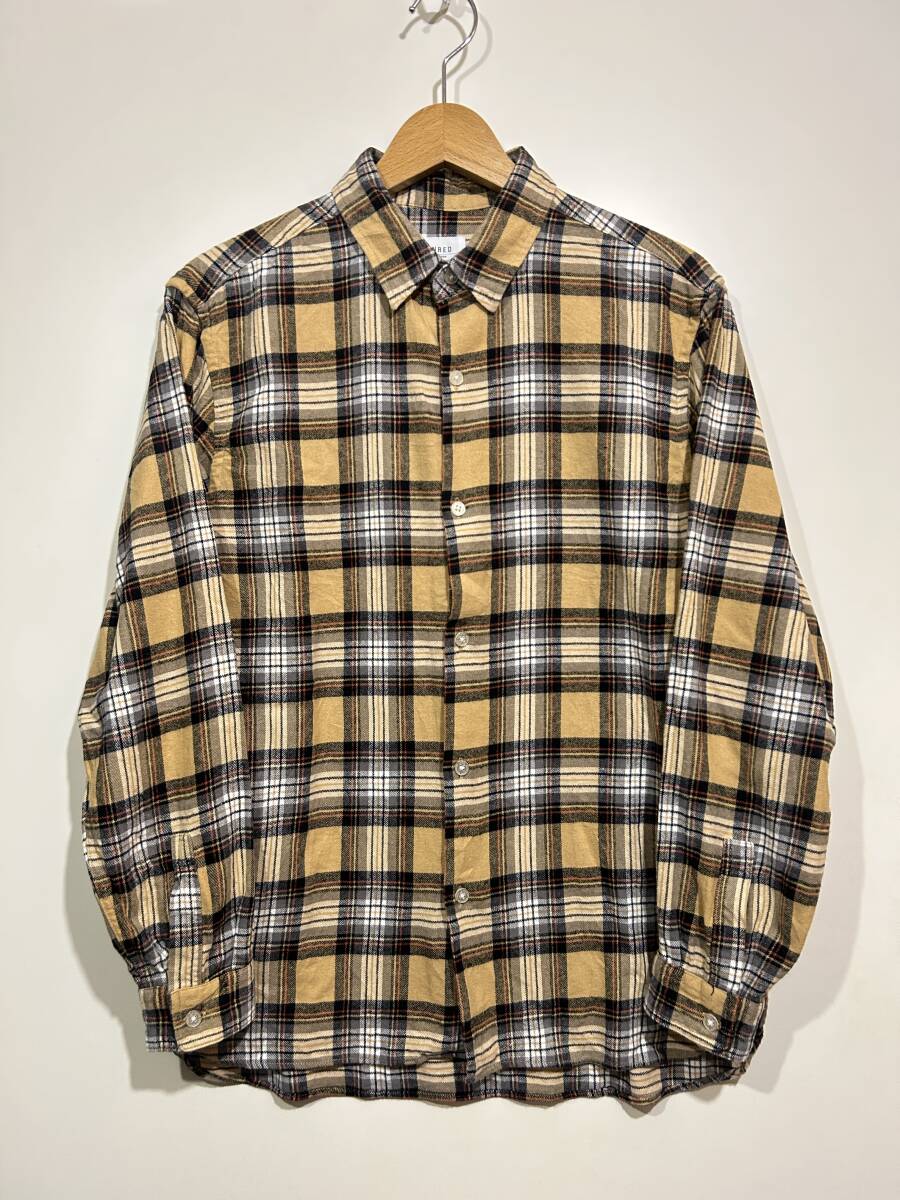 ★ JUNRED ジュンレッド 長袖 フランネルシャツ ネルシャツ 黄色 イエロー系 チェック柄 L コットン レギュラーカラー拍卖