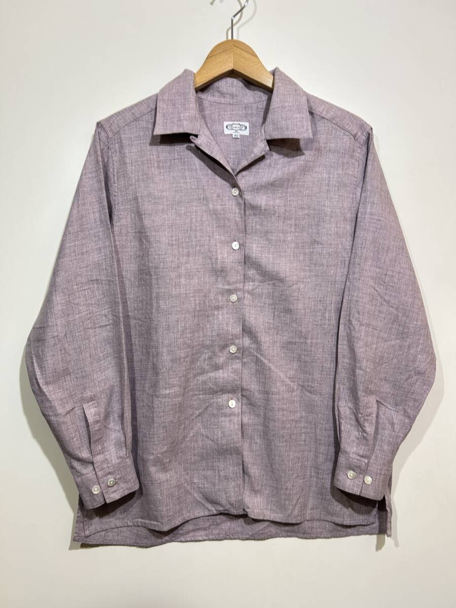 ★ スイス製 STGALLEN SWISS サンクトガレン 長袖 オープンカラーシャツ 開襟 40 ウール混紡 パープル系 海外古着 薄手 ボックスシャツ拍卖