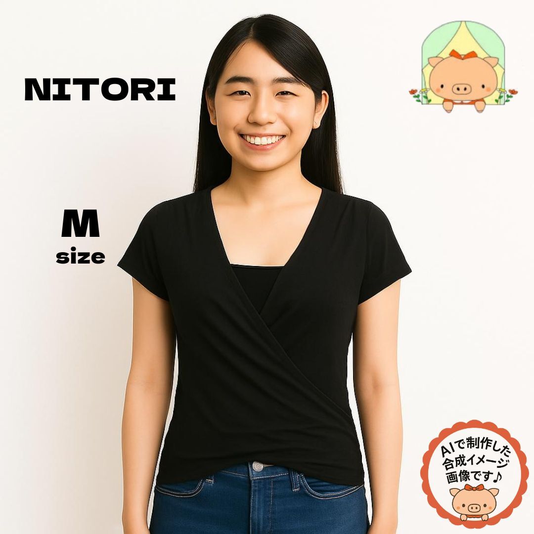 m0050 「ニトリ NITORI Mサイズ 黒 タンクトップ 半袖Tシャツ セットアップ 重ね着 美品」拍卖